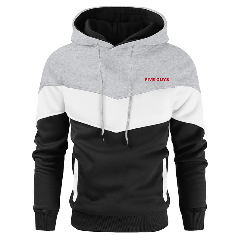 Men's Five Guys Gesean Novelty Color Block Pullover Fleece Hoodie Long Sleeve Casual Sweatshirt with Pocket
