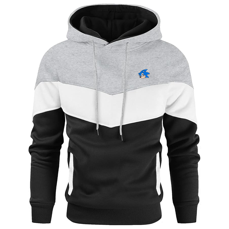 Men's  Sonic the Hedgehog Gesean Novelty Color Block Pullover Fleece Hoodie Long Sleeve Casual Sweatshirt with Pocket