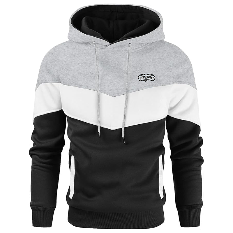 Men's  San Antonio Spurs  Gesean Novelty Color Block Pullover Fleece Hoodie Long Sleeve Casual Sweatshirt with Pocket
