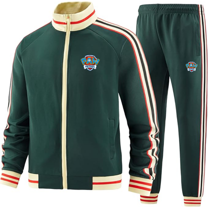 Men's Paw Patrol Two-Piece Designer Tracksuit with Bold Striped Accents and Zippered Front Elevated Athletic Wear