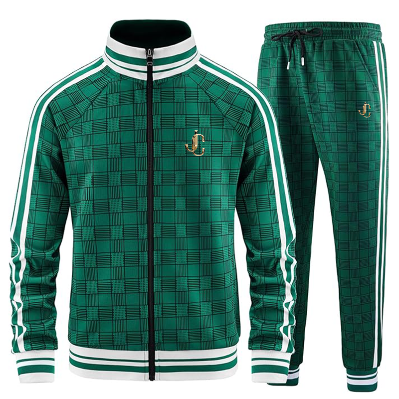 Men's  Jimmy Choo  Tracksuits Full-zip Long Sleeve Plaid Track Jackets and Pants 2 Piece