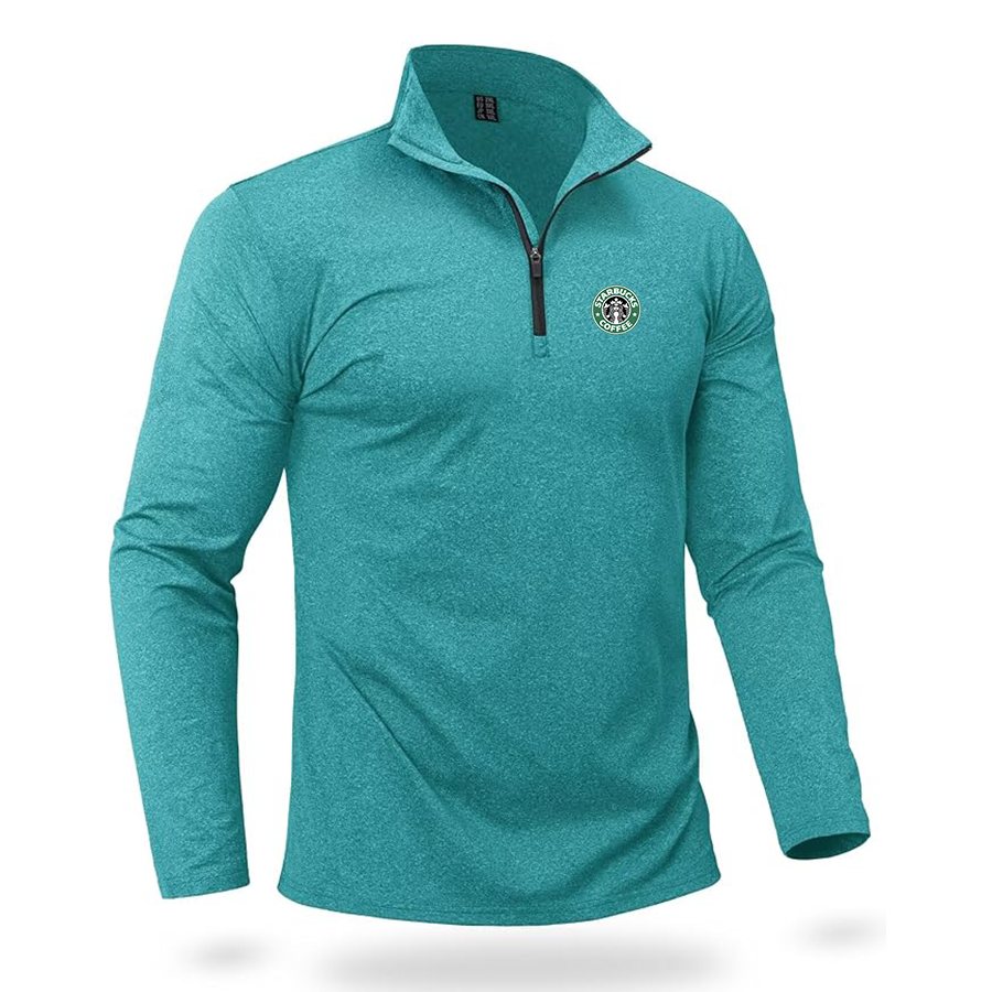 Men's  Starbucks Coffee  Quarter Zip Pullover Premium Fleece Lined Heather Long Sleeve Golf Shirts Midweight 1/4 Half Zip Sweatshirts