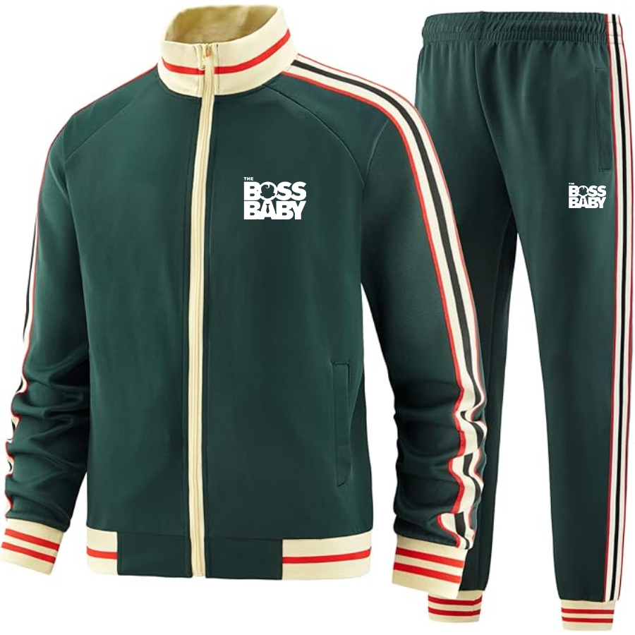Men's Boss Baby  Two-Piece Designer Tracksuit with Bold Striped Accents and Zippered Front Elevated Athletic Wear