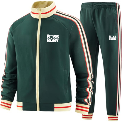 Men's Boss Baby  Two-Piece Designer Tracksuit with Bold Striped Accents and Zippered Front Elevated Athletic Wear
