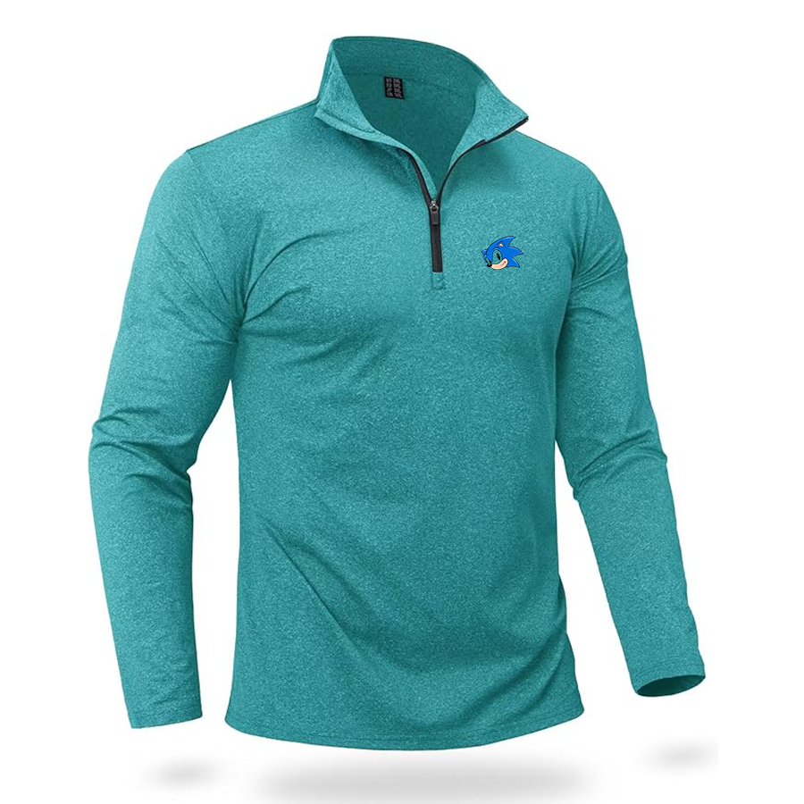 Men's  Sonic the Hedgehog Quarter Zip Pullover Premium Fleece Lined Heather Long Sleeve Golf Shirts Midweight 1/4 Half Zip Sweatshirts
