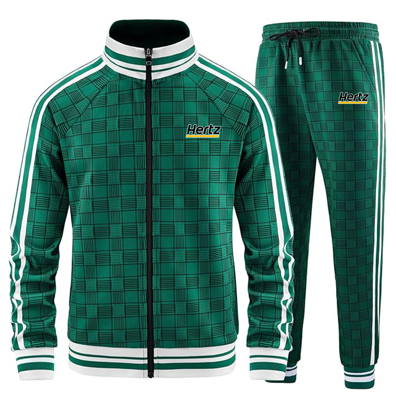 Men's Hertz  Tracksuits Full-zip Long Sleeve Plaid Track Jackets and Pants 2 Piece