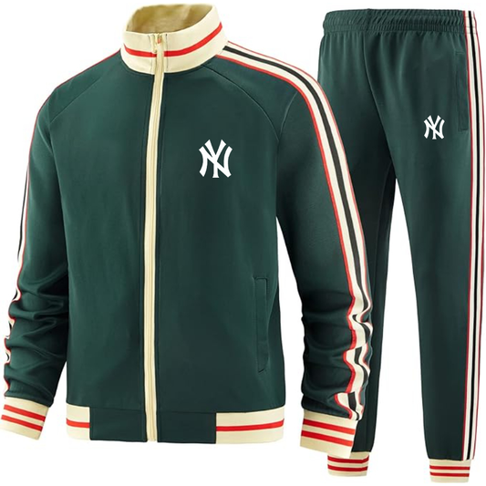Men's  New York NY Yankees Two-Piece Designer Tracksuit with Bold Striped Accents and Zippered Front Elevated Athletic Wear