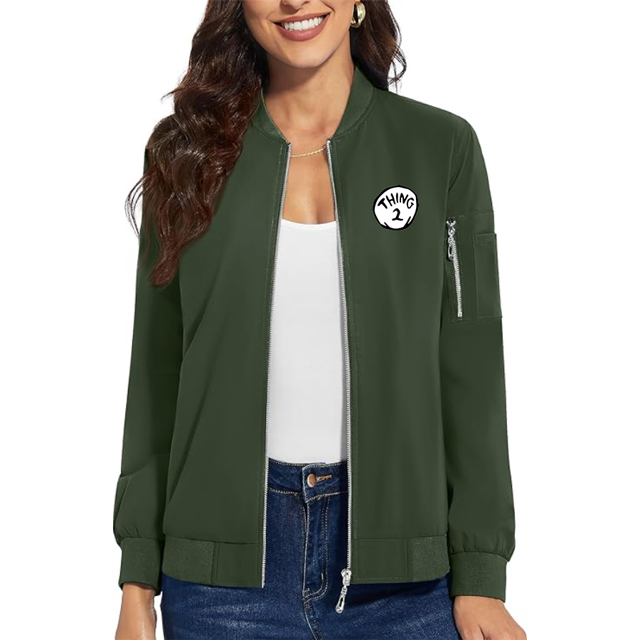 Women's Dr. Suess Thing 2 Premium Bomber Jacket with Polished Detailing and Functional Sleeve Pocket Modern Luxury Outerwear