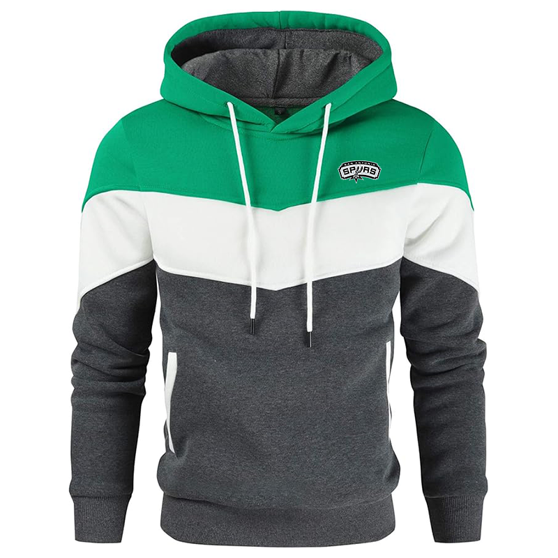 Men's  San Antonio Spurs  Gesean Novelty Color Block Pullover Fleece Hoodie Long Sleeve Casual Sweatshirt with Pocket