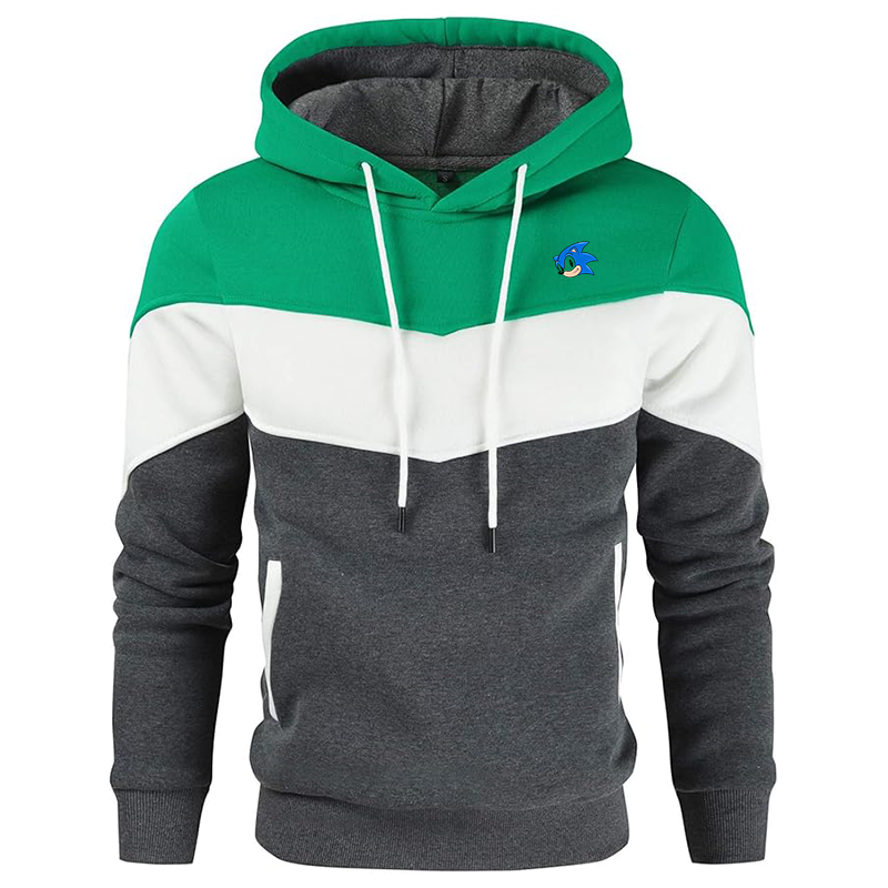Men's  Sonic the Hedgehog Gesean Novelty Color Block Pullover Fleece Hoodie Long Sleeve Casual Sweatshirt with Pocket