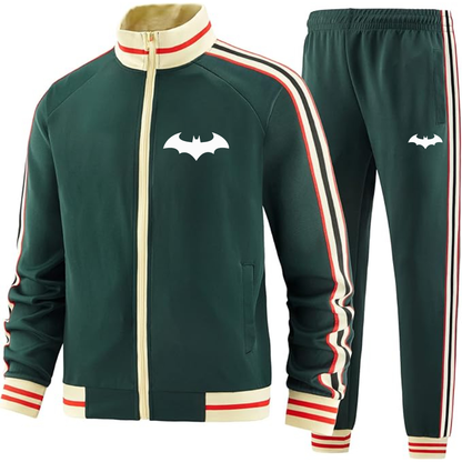Men's Batman Two-Piece Designer Tracksuit with Bold Striped Accents and Zippered Front Elevated Athletic Wear