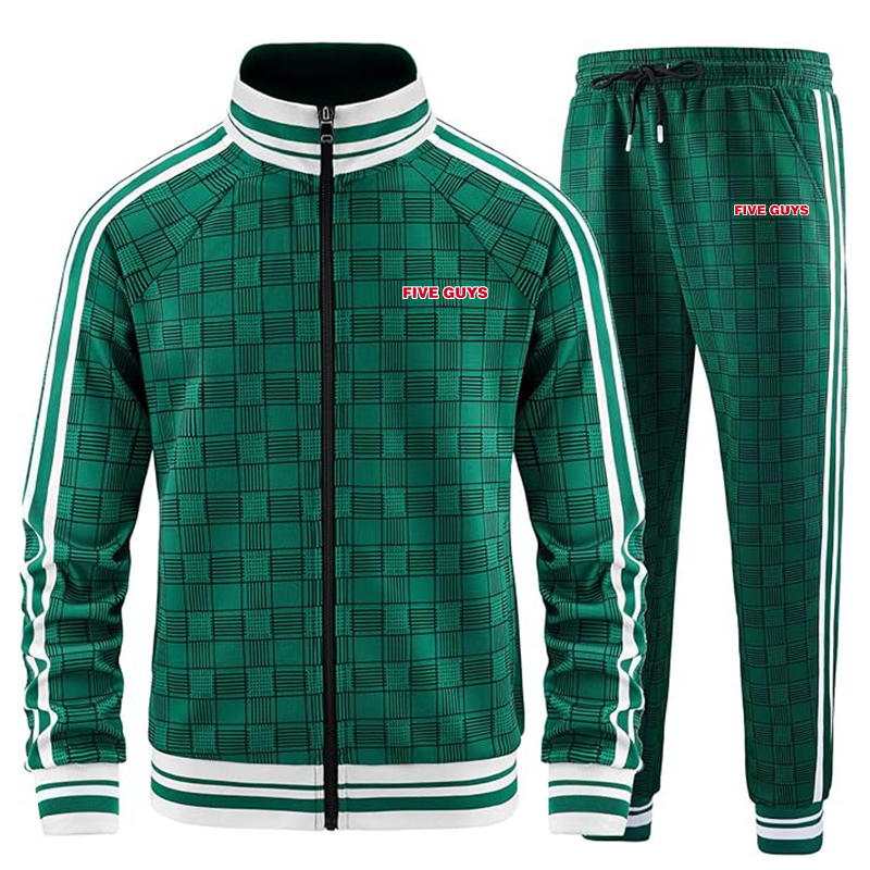 Men's Five Guys Tracksuits Full-zip Long Sleeve Plaid Track Jackets and Pants 2 Piece