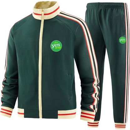 Men's Yes Way  Two-Piece Designer Tracksuit with Bold Striped Accents and Zippered Front Elevated Athletic Wear