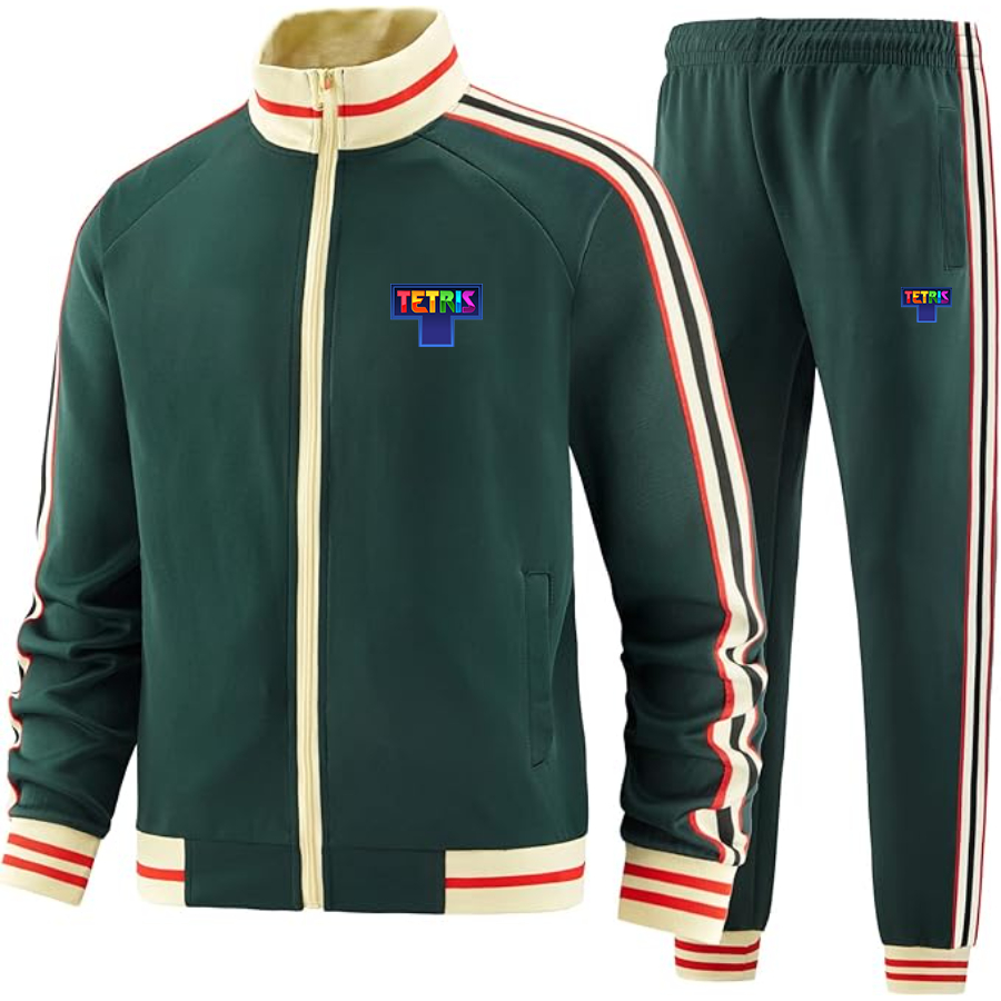 Men's Tetris Premium Two-Piece Designer Tracksuit with Bold Striped Accents and Zippered Front Elevated Athletic Wear
