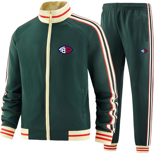 Men's Tom Brady 12 Premium Two-Piece Designer Tracksuit with Bold Striped Accents and Zippered Front Elevated Athletic Wear