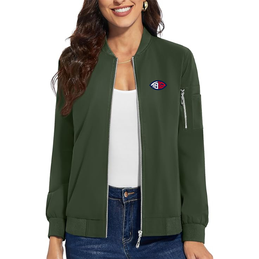Women's Tom Brady 12 Premium Bomber Jacket with Polished Detailing and Functional Sleeve Pocket Modern Luxury Outerwear