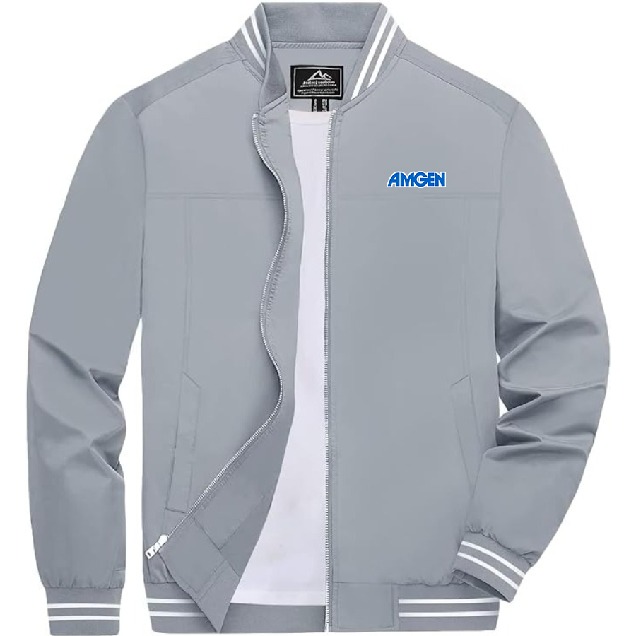Men's Amgen Lightweight Zip-Up Bomber Jacket with Ribbed Collar and Cuffs Versatile Casual Outerwear