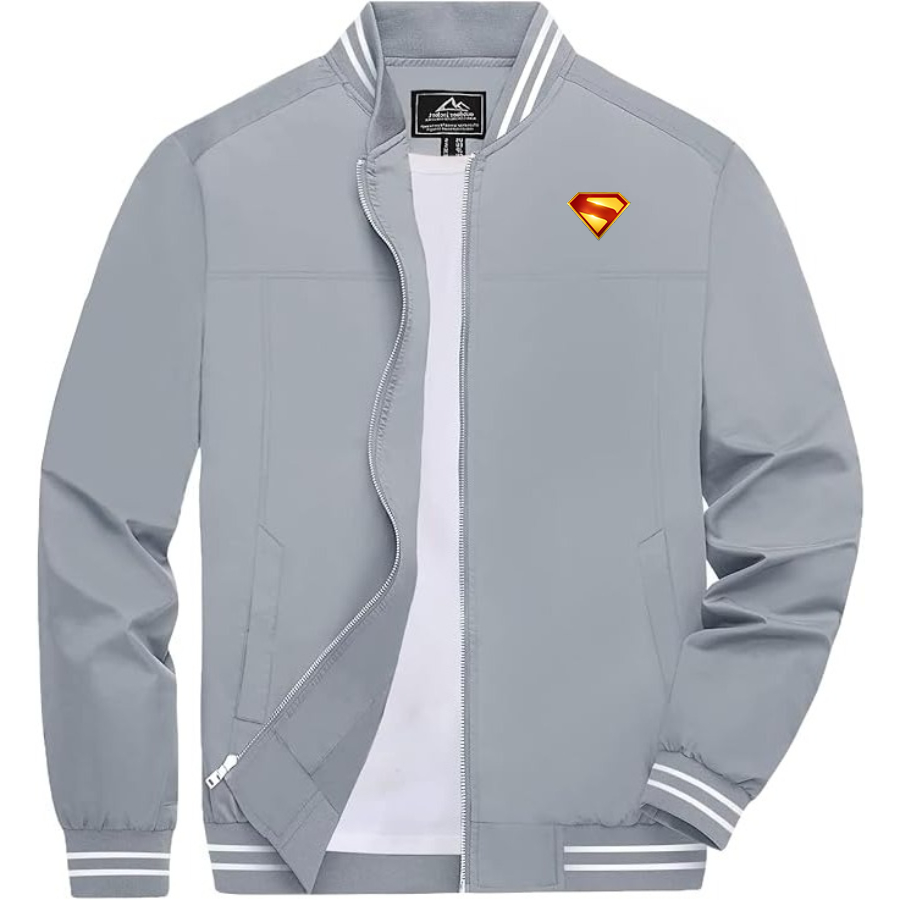 Men's Superman 2025 Lightweight Zip-Up Bomber Jacket with Ribbed Collar and Cuffs Versatile Casual Outerwear