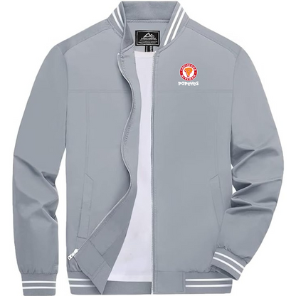 Men's Popeyes Louisiana Kitchen Lightweight Zip-Up Bomber Jacket with Ribbed Collar and Cuffs Versatile Casual Outerwear