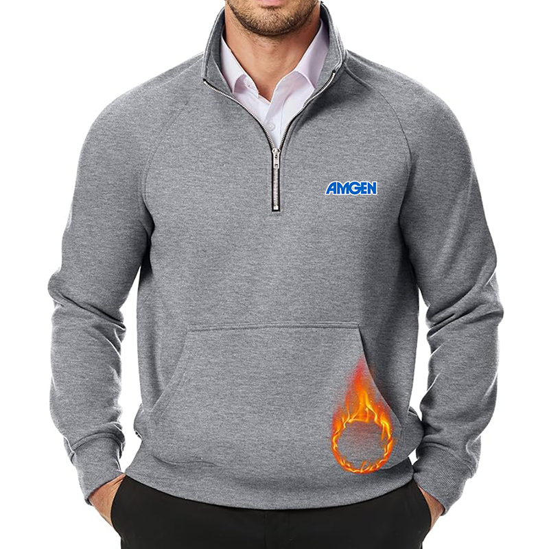 Men's Amgen JMIERR Quarter Zip Pullover Heavy Sweatshirts Warm Fleece Sweatshirt Polo
