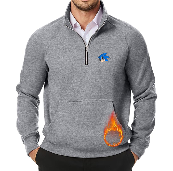 Men's  Sonic the Hedgehog JMIERR Quarter Zip Pullover Heavy Sweatshirts Warm Fleece Sweatshirt Polo