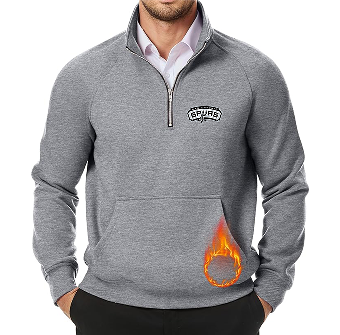 Men's San Antonio Spurs JMIERR Quarter Zip Pullover Heavy Sweatshirts Warm Fleece Sweatshirt Polo