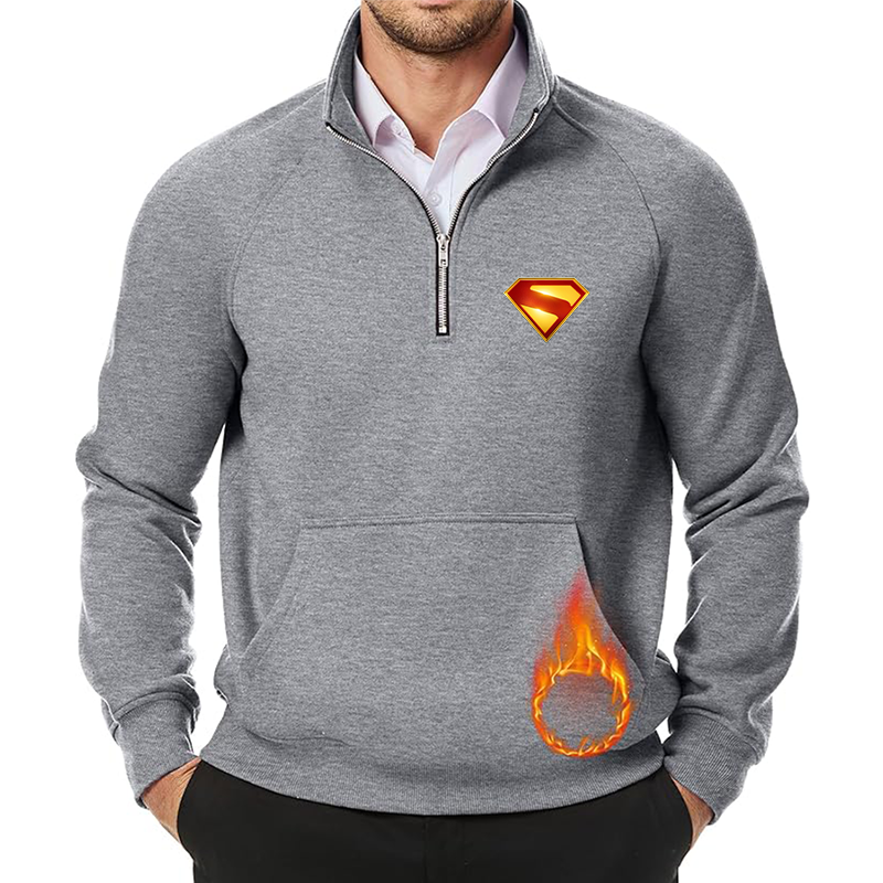 Men's Superman 2025  JMIERR Quarter Zip Pullover Heavy Sweatshirts Warm Fleece Sweatshirt Polo