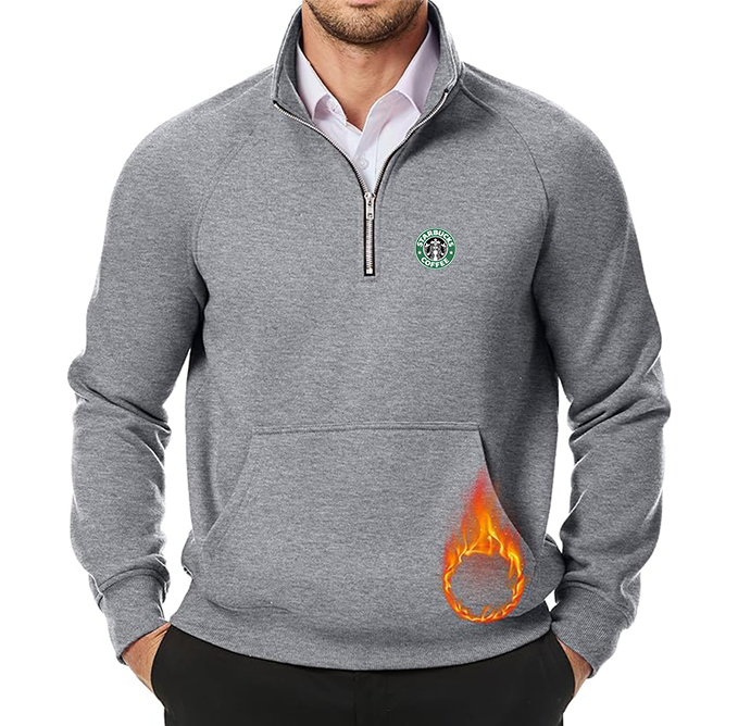 Men's  Starbucks Coffee  JMIERR Quarter Zip Pullover Heavy Sweatshirts Warm Fleece Sweatshirt Polo