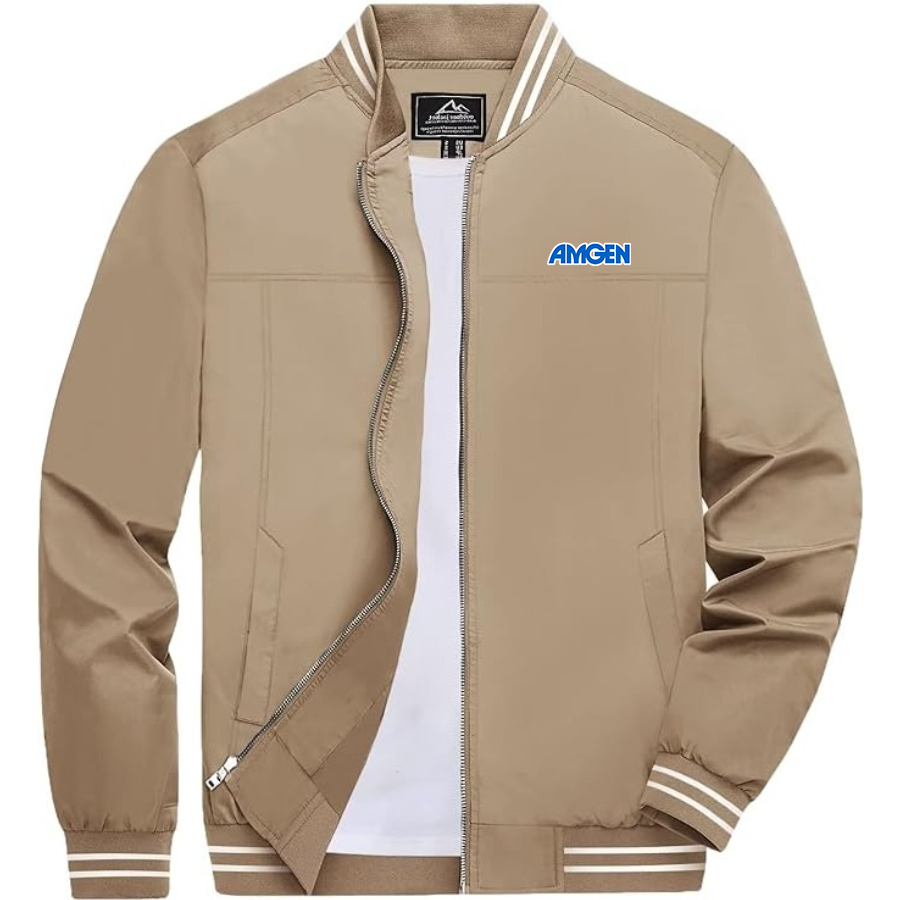 Men's Amgen Lightweight Zip-Up Bomber Jacket with Ribbed Collar and Cuffs Versatile Casual Outerwear