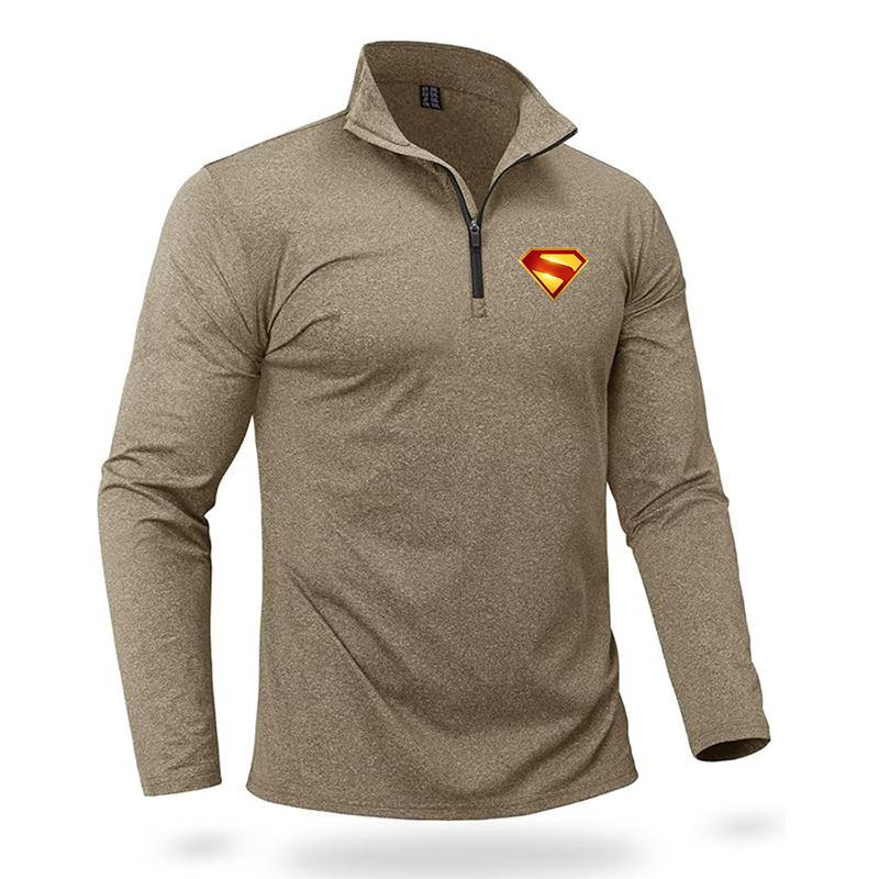 Men's Superman 2025  Quarter Zip Pullover Premium Fleece Lined Heather Long Sleeve Golf Shirts Midweight 1/4 Half Zip Sweatshirts