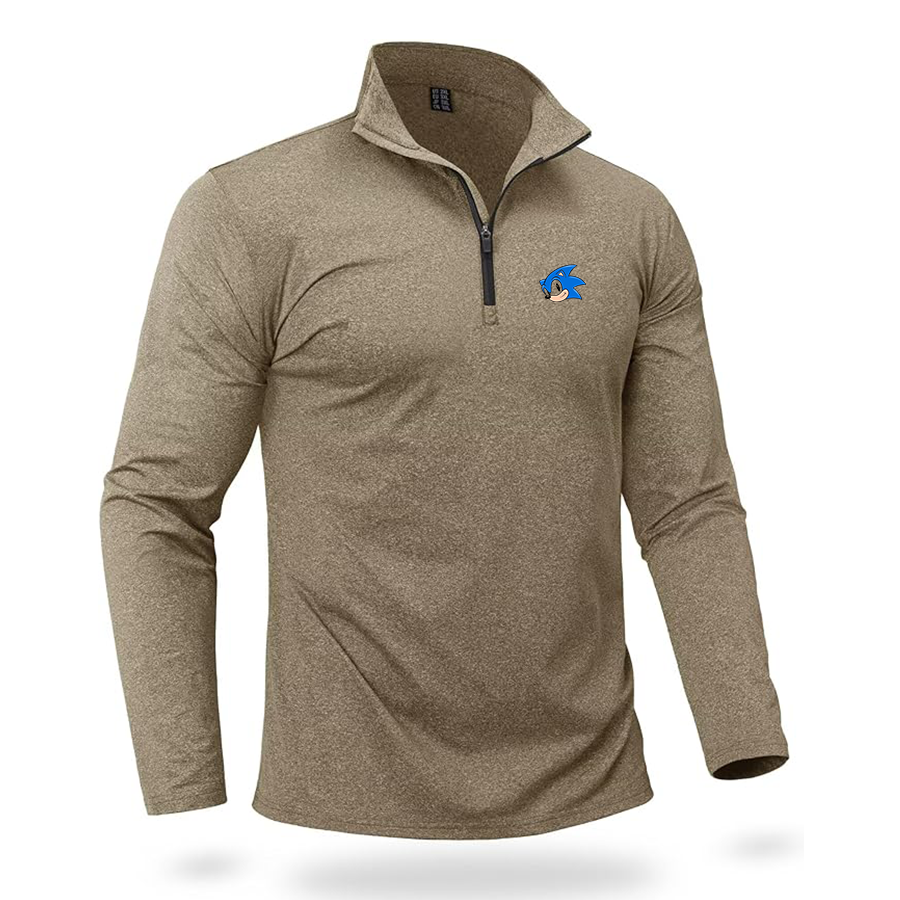Men's  Sonic the Hedgehog Quarter Zip Pullover Premium Fleece Lined Heather Long Sleeve Golf Shirts Midweight 1/4 Half Zip Sweatshirts