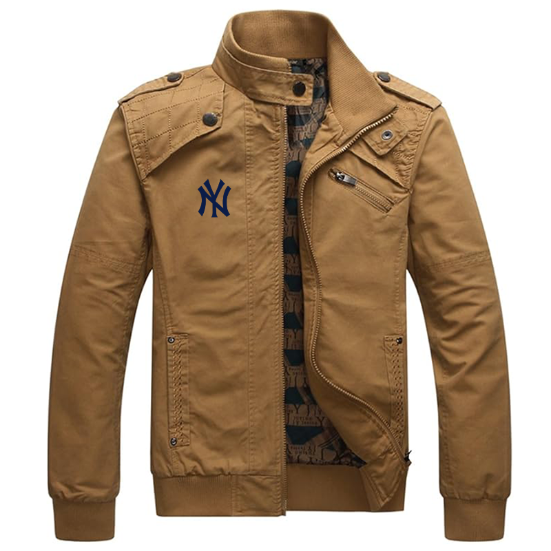 Men's New York NY Yankees Dwar Casual Washed Cotton Military Outdoor Jackets with Shoulder Straps
