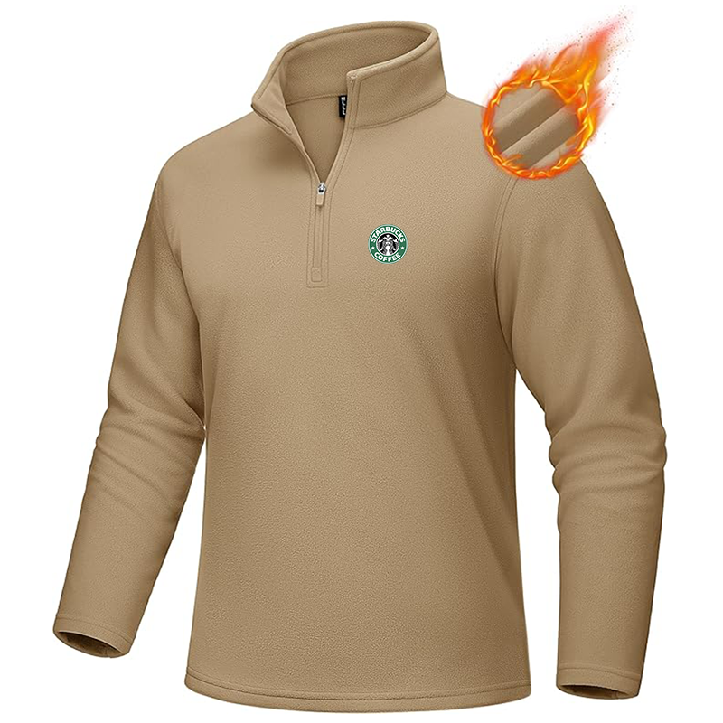 Men's  Starbucks Coffee  MAGCOMSEN Quarter-Zip Pullover Polar Fleece Sweatshirt Stand Collar Long Sleeve Shirt for Men Thermal Winter Fall