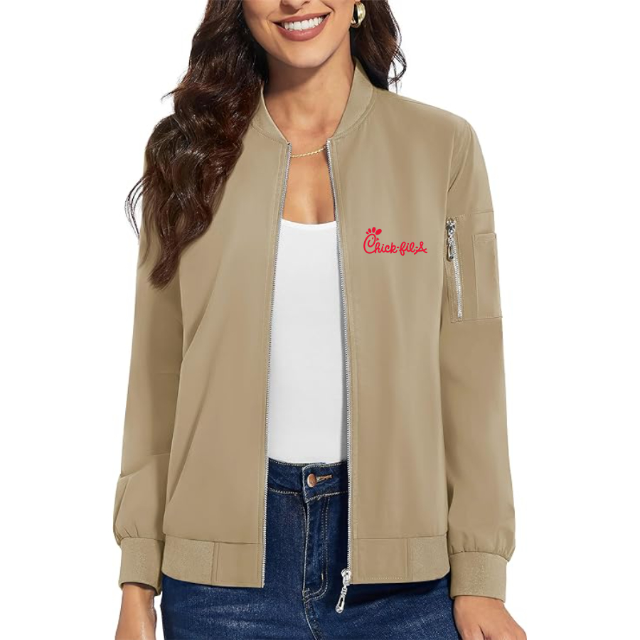 Women's Chick-fil-A Premium Bomber Jacket with Polished Detailing and Functional Sleeve Pocket Modern Luxury Outerwear