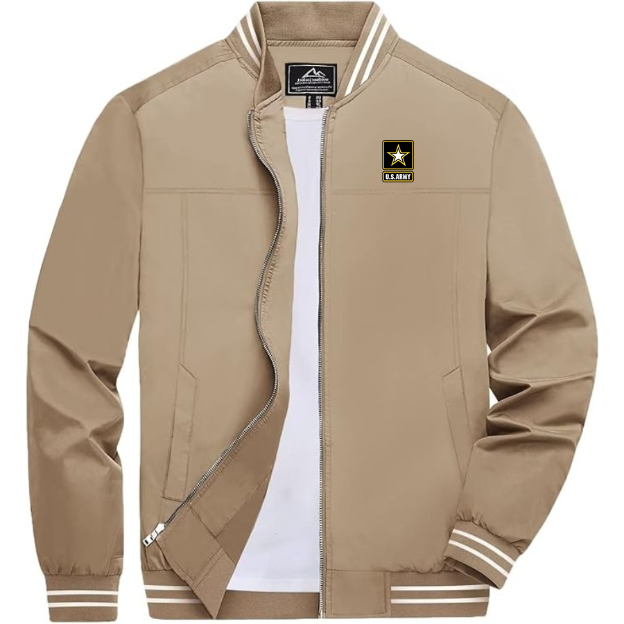 Men's  U.S. ARMY Lightweight Zip-Up Bomber Jacket with Ribbed Collar and Cuffs Versatile Casual Outerwear
