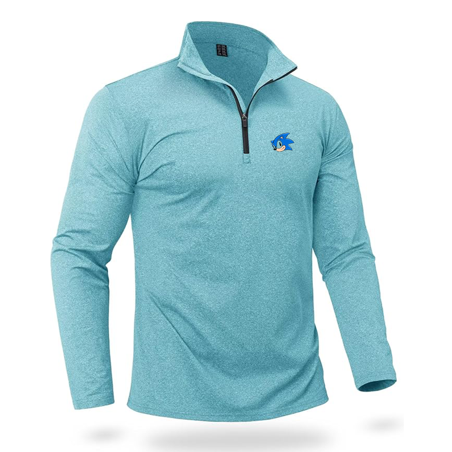 Men's  Sonic the Hedgehog Quarter Zip Pullover Premium Fleece Lined Heather Long Sleeve Golf Shirts Midweight 1/4 Half Zip Sweatshirts
