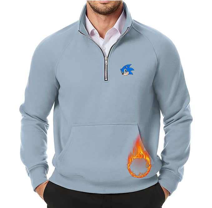 Men's  Sonic the Hedgehog JMIERR Quarter Zip Pullover Heavy Sweatshirts Warm Fleece Sweatshirt Polo