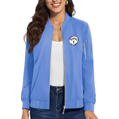 Women's Dr. Suess Thing 1 Premium Bomber Jacket with Polished Detailing and Functional Sleeve Pocket Modern Luxury Outerwear