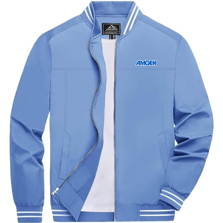 Men's Amgen Lightweight Zip-Up Bomber Jacket with Ribbed Collar and Cuffs Versatile Casual Outerwear