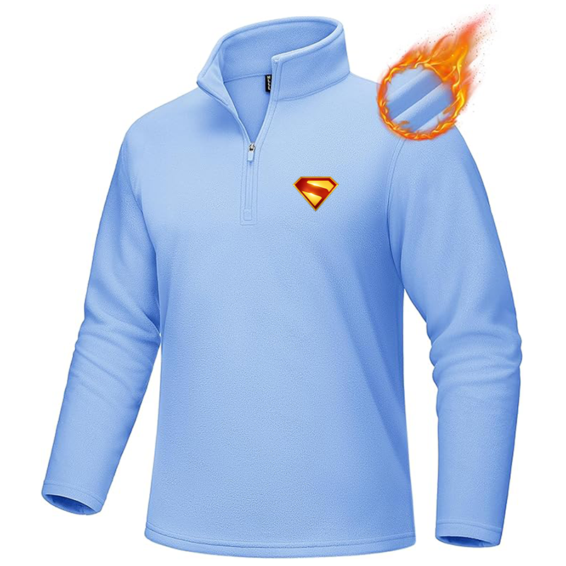 Men's Superman 2025 MAGCOMSEN Quarter-Zip Pullover Polar Fleece Sweatshirt Stand Collar Long Sleeve Shirt for Men Thermal Winter Fall