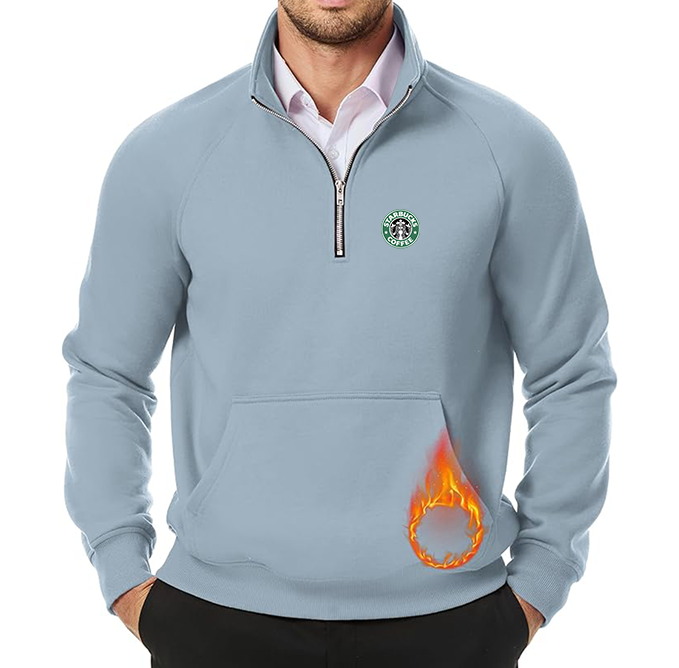 Men's  Starbucks Coffee  JMIERR Quarter Zip Pullover Heavy Sweatshirts Warm Fleece Sweatshirt Polo