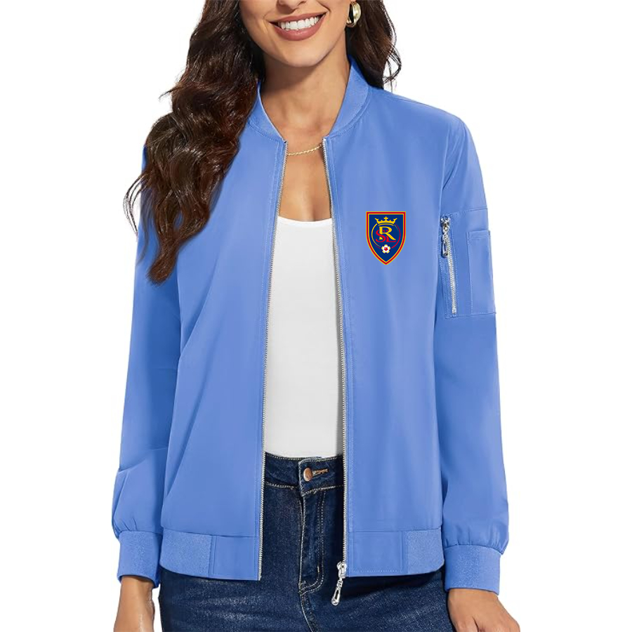 Women's Real Salt Lake Soccer Premium Bomber Jacket with Polished Detailing and Functional Sleeve Pocket Modern Luxury Outerwear