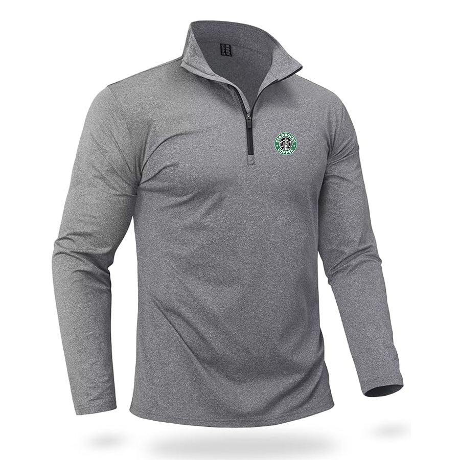 Men's  Starbucks Coffee  Quarter Zip Pullover Premium Fleece Lined Heather Long Sleeve Golf Shirts Midweight 1/4 Half Zip Sweatshirts