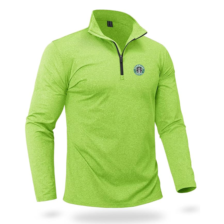 Men's  Starbucks Coffee  Quarter Zip Pullover Premium Fleece Lined Heather Long Sleeve Golf Shirts Midweight 1/4 Half Zip Sweatshirts