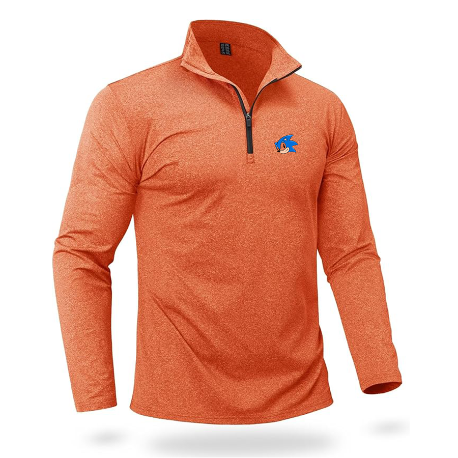 Men's  Sonic the Hedgehog Quarter Zip Pullover Premium Fleece Lined Heather Long Sleeve Golf Shirts Midweight 1/4 Half Zip Sweatshirts