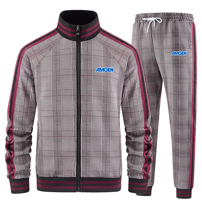 Men's Amgen Tracksuits Full-zip Long Sleeve Plaid Track Jackets and Pants 2 Piece