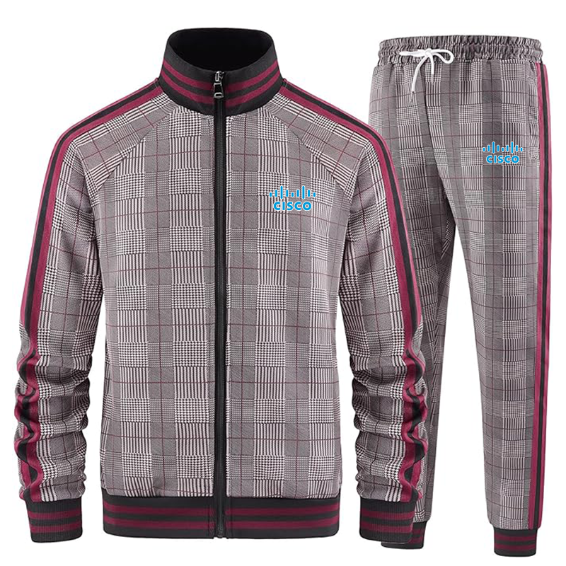 Men's Cisco Tracksuits Full-zip Long Sleeve Plaid Track Jackets and Pants 2 Piece