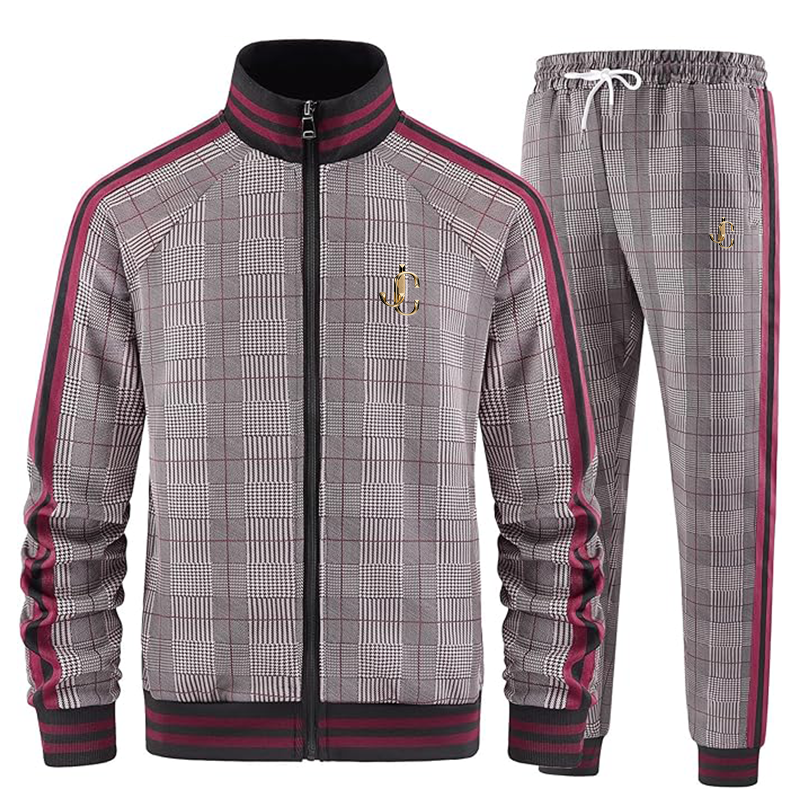 Men's  Jimmy Choo  Tracksuits Full-zip Long Sleeve Plaid Track Jackets and Pants 2 Piece