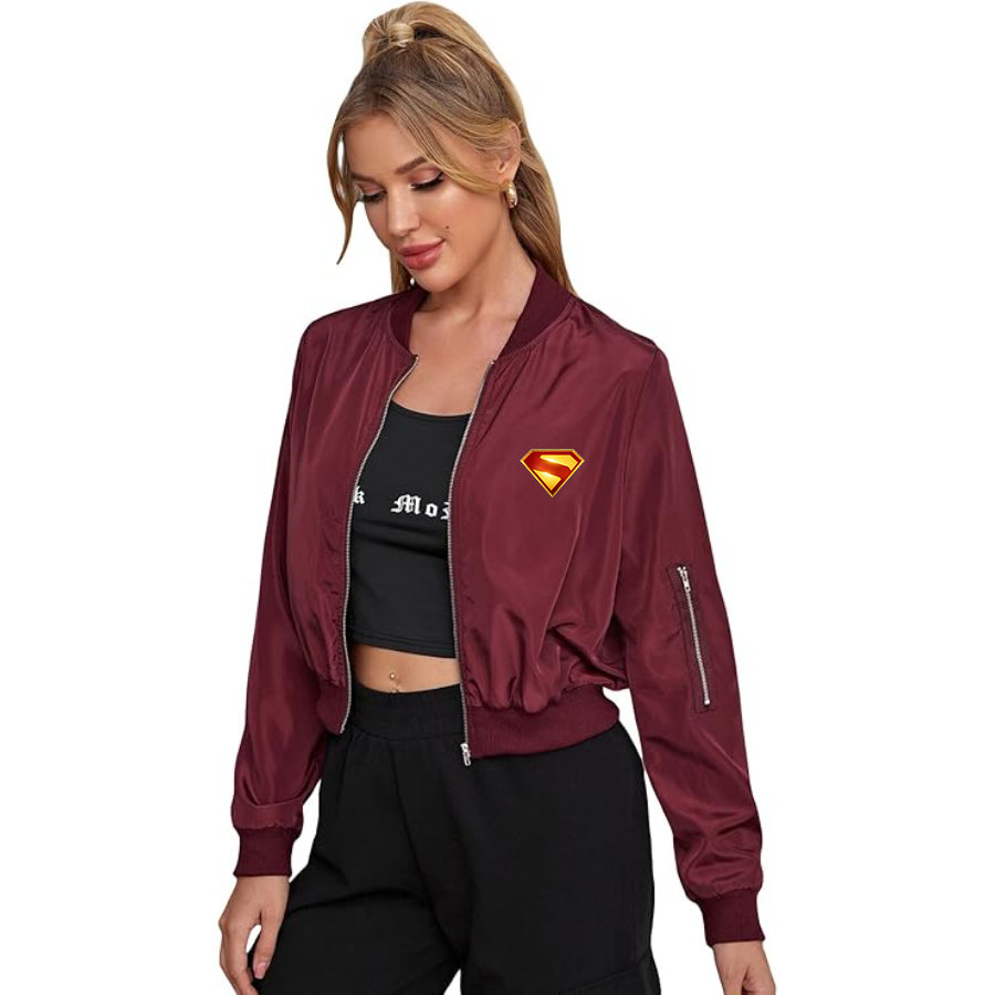 Women's Superman 2025 Lightweight Bomber Biker Jacket Zip up Windbreaker Crop Bomber Jacket Coat