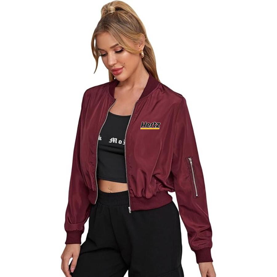 Women's Hertz Lightweight Bomber Biker Jacket Zip up Windbreaker Crop Bomber Jacket Coat